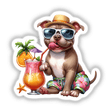 Beachy Pitbull Pup in Tropical Attire with Cocktail