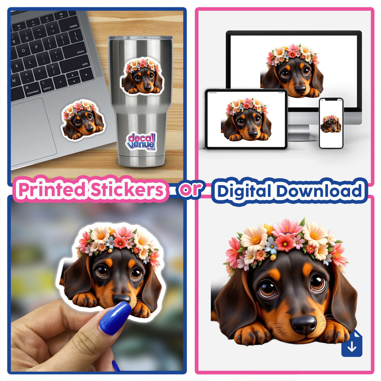 Charming Dachshund Wearing a Springtime Flower Crown