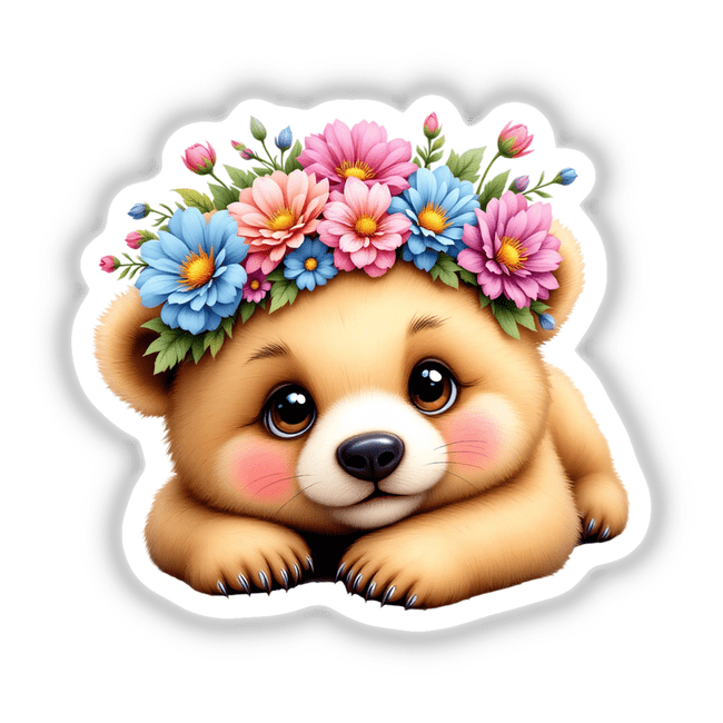 Cute Bear Cub Wearing a Flower Crown