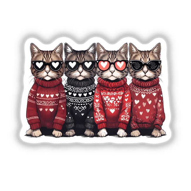 Cats In Cozy Heart Sweaters Valentine's Day