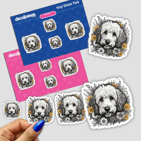 Goldendoodle Dog Portrait Floral Accents PA43