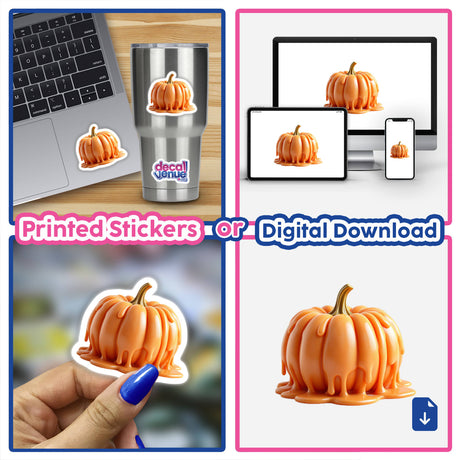 Pumpkin Dripping Candle Wax: Collage of pumpkins with caramel-like drips, perfect as unique stickers or digital artwork from Decal Venue.