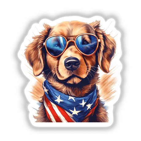 Patriotic dog in sunglasses wearing American flag bandana, digital artwork