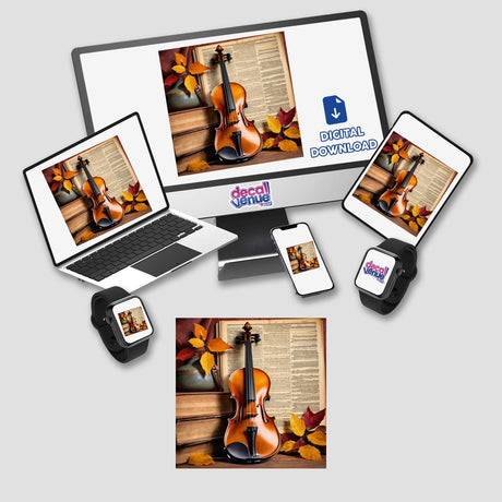 Vintage Violin on Old Book Page | Dark Academia Sticker featuring a violin illustration on a textured book page, ideal for fans of classical music and dark academia themes.