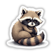 Adorable Raccoon Sitting with Grumpy Expression, depicted in a cartoon style, available as stickers or digital artwork. The raccoon is seated with a furrowed brow, conveying a humorous, grumpy look.