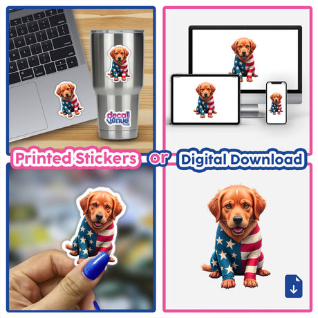 A Cool American Flag Golden Retriever