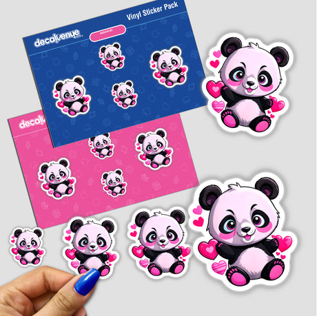 Cute Panda Bear With Love Hearts stickers featuring adorable cartoon pandas surrounded by hearts, available as stickers or digital artwork, capturing the whimsical essence of Decal Venue's unique collection.