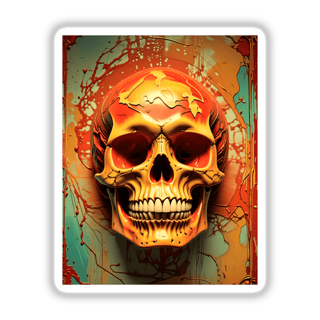 Abstract 3D Skull Art featuring intricate red and yellow design, available as stickers or digital artwork, showcasing a unique blend of art and horror.