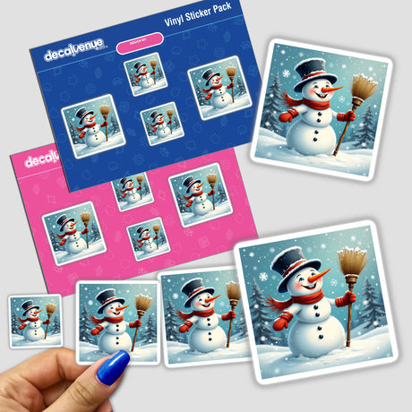 Snowman Envelope Seal Stickers – Frosty and Fun Holiday Stationery, featuring charming cartoon snowmen with brooms, hats, and scarves, held in hand, showcasing unique sticker designs perfect for festive decoration.