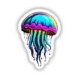 Blue Jellyfish sticker or digital art depicting a vibrant marine creature with flowing tentacles, reflecting Decal Venue's unique artistic style.