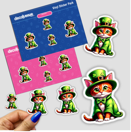 St. Patrick's Day Kitten sticker pack featuring cartoon cats in green hats and coats, available as stickers or digital artwork from Decal Venue.