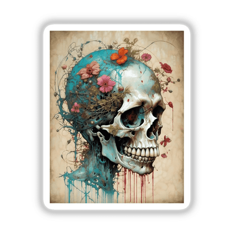 Beautiful Bones: A skull adorned with intricate flowers and vines, available as stickers or digital artwork.