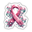 Bubbles Pink Ribbon Breast Cancer sticker featuring a pink ribbon adorned with bubbles, symbolizing support for breast cancer awareness. Available as unique stickers or digital artwork from Decal Venue.