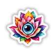 Colorful Lotus Third Eye: Vibrant Sticker Design showcasing a blue eye nestled within pink petals, surrounded by detailed leaves, perfect for unique decor.