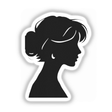 Elegant Female Silhouette - Woman Profile Clipart available as Stickers or Digital Artwork, showing a detailed, artistic silhouette of a woman's head in profile. Perfect for various creative projects.