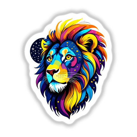 Colorful Lion Head illustration featuring intricate details, available as stickers or digital artwork, showcasing unique artistry from Decal Venue.