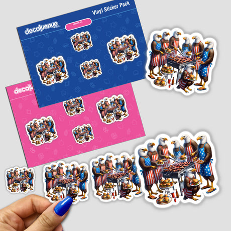 Patriotic Eagle Family BBQ Party - Vibrant stickers featuring a festive gathering with American eagle motif, perfect for holiday celebrations.