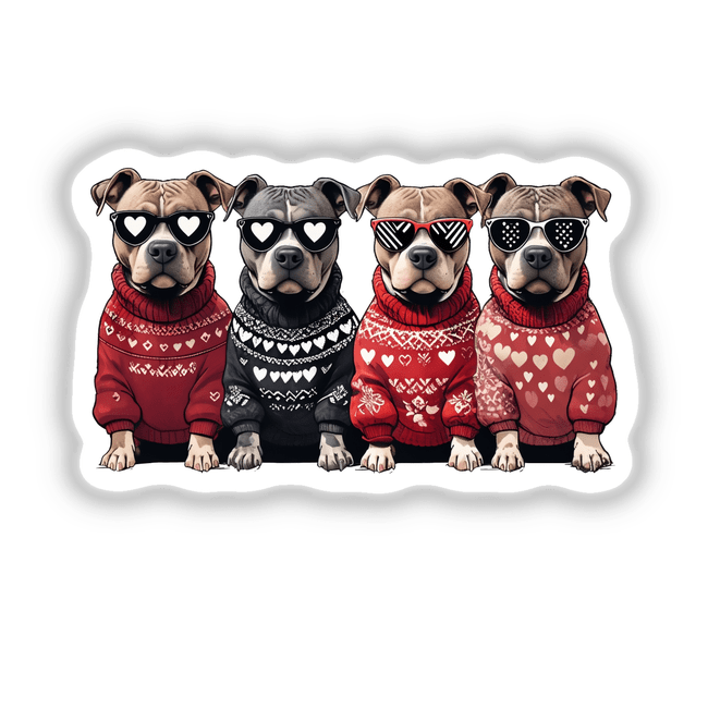 Valentines Pitbulls In Sweaters and Heart-Shaped Sunglasses