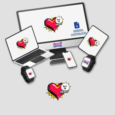 Love hearts displayed on a computer monitor and laptop screen, available as stickers or digital artwork, embody Decal Venue's unique vinyl sticker and digital art offerings.