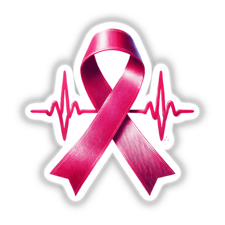 Pink Ribbon and Heartbeat Breast Cancer Awareness design featuring a pink ribbon intertwined with a heartbeat line, available as stickers or digital artwork from Decal Venue.