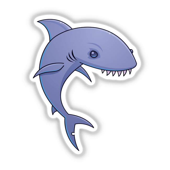 Sharky sticker featuring a cartoon shark with sharp teeth and a playful expression, ideal for fans of unique digital art from Decal Venue.