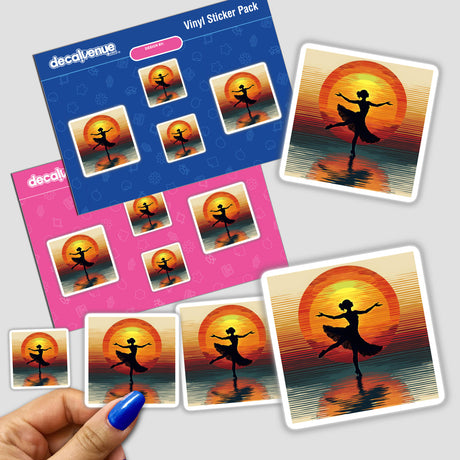 Dancer Silhouette with Bold Color Stripes: Sticker featuring a woman dancing, showcasing vibrant stripes and artistic design, available as stickers or digital artwork from Decal Venue.