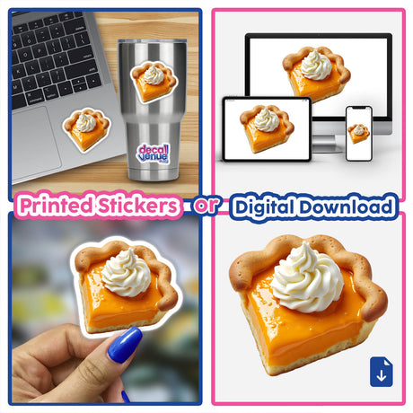 Pumpkin Pie Shaped Cookie with Whipped Cream Dollop collage featuring close-ups, emphasizing the detailed design suitable for stickers or digital artwork.