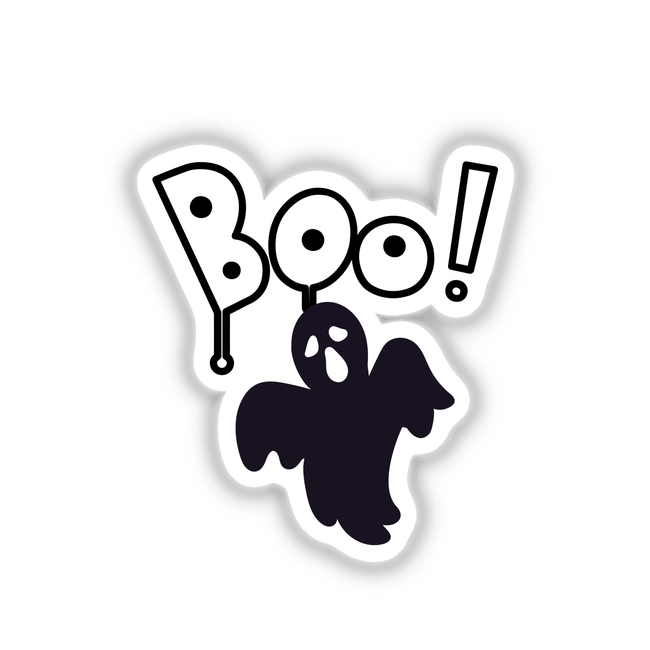 Boo all black Ghost: A playful black ghost design with white facial features, available as stickers or digital artwork, emphasizing unique and quirky character for fans of distinctive decals.