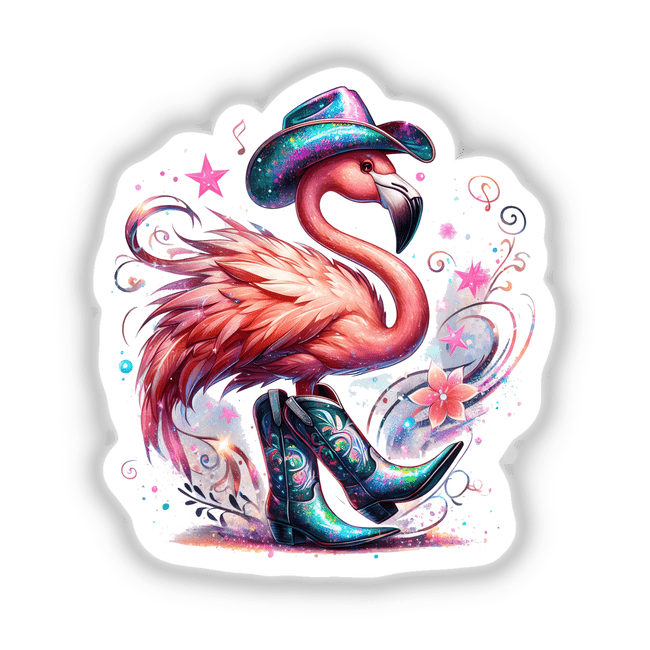 Colorful Flamingo in Cowboy Hat Boots Ella Designz Decal Venue