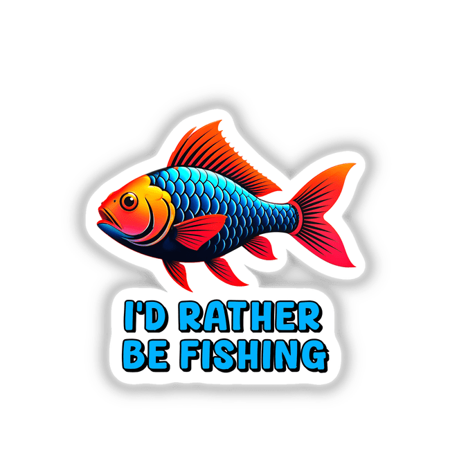 I'd Rather Be Fishing sticker or digital artwork featuring a vibrant and detailed fish design, showcasing intricate scales and fins, ideal for enthusiasts seeking unique vinyl decals or artwork.