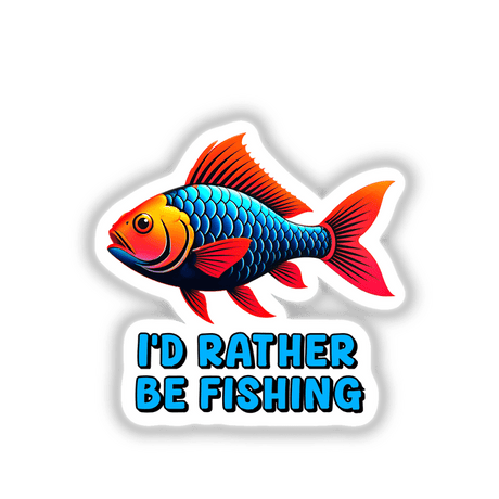 I'd Rather Be Fishing sticker or digital artwork featuring a vibrant and detailed fish design, showcasing intricate scales and fins, ideal for enthusiasts seeking unique vinyl decals or artwork.