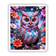 A Lovely Owl With Blooming Flowers: Detailed illustration of an owl surrounded by flowers, available as stickers or digital artwork from Decal Venue's unique collection.