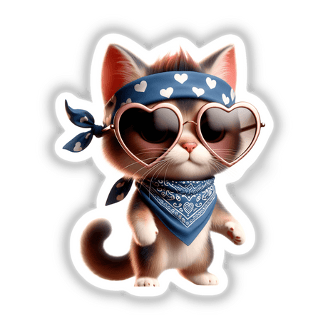 Cool Cat Wearing Bandana and Heart Shaped Sunglasses