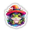 Wizard frog cartoon with a hat, available as stickers or digital artwork from Decal Venue.