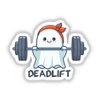 Cute Deadlift Ghost: A cartoon ghost lifting weights, available as stickers or digital artwork.