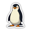 Grumpy Standing Penguin cartoon featuring a stern-faced penguin with a yellow beak and webbed feet, available as stickers or digital artwork from Decal Venue.