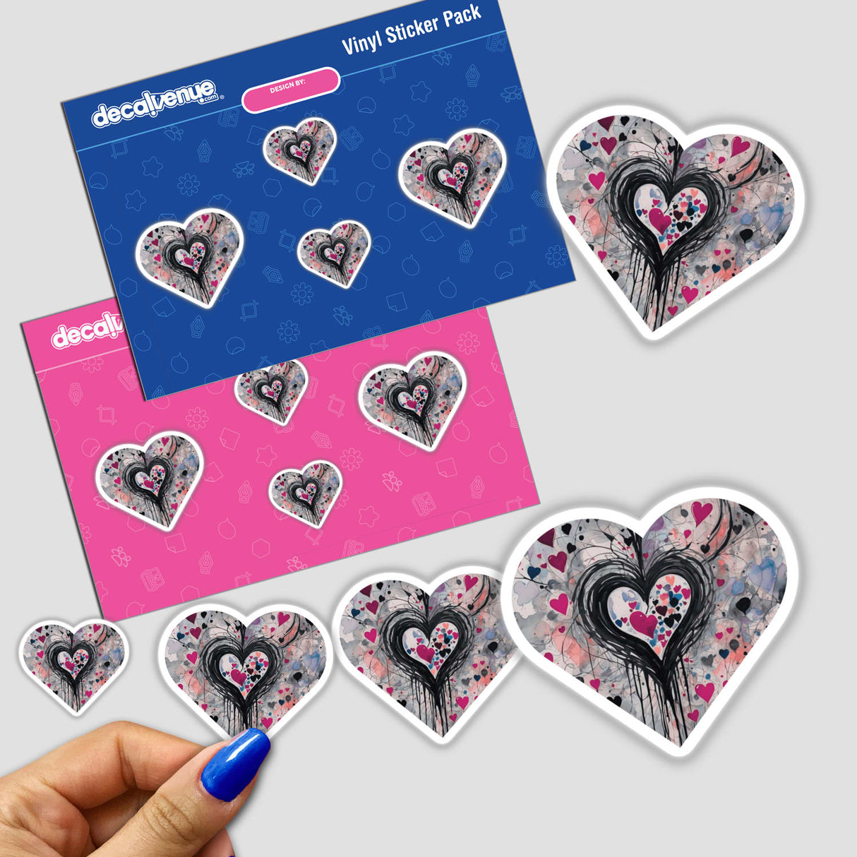 Heart Shape Lyrical Abstract Love stickers featuring diverse heart designs, showcasing intricate patterns. Available as physical stickers or digital artwork, capturing Decal Venue's unique artistic essence.