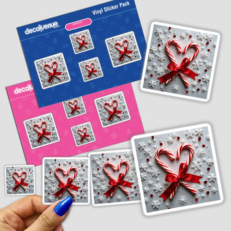 Candy Cane Envelope Seal Stickers – Sweet Holiday Stationery Seals featuring heart designs and candy canes with bows, perfect for festive stationery needs. Available as stickers or digital artwork.