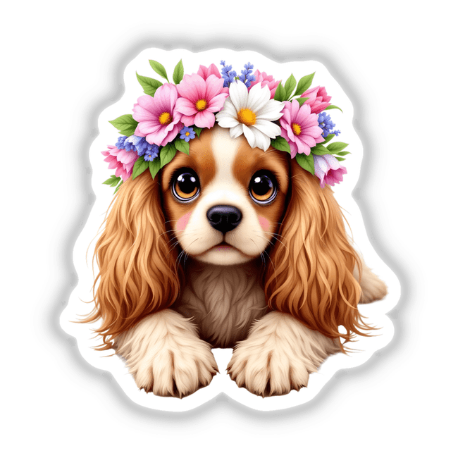 Cute Cocker Spaniel Dog Wearing a Flower Crown