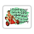 I'm In Your Driveway: Illustration of a woman on a go-kart, available as unique stickers or digital artwork, capturing playful motion and whimsy.