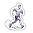 Muscular male runner in action. Digital artwork of a man in athletic wear sprinting forward.