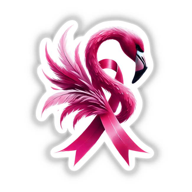 Flamingo Bird Pink Ribbon Breast Cancer sticker or digital artwork depicting a pink flamingo adorned with a ribbon, emphasizing awareness and support.