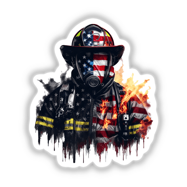 American Flag Infused Firefighter w/ Flames Stickers & Digital Art ...