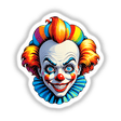 A Crazy Clown Girl illustration featuring a cartoon clown with red hair, blue collar, and a whimsical expression, available as unique stickers or digital artwork from Decal Venue.