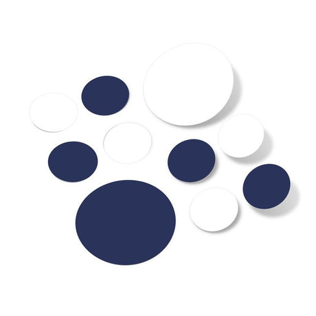 White and navy blue polka dot circles wall decals