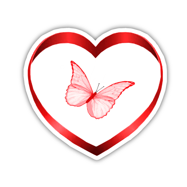 RED HEART RIBBON WITH PINK BUTTERFLY