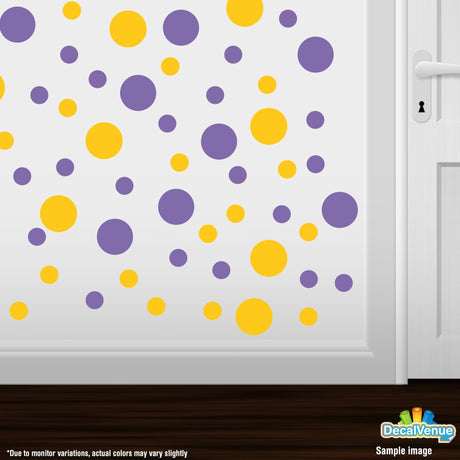 Yellow and lavender polka dot circles wall decals