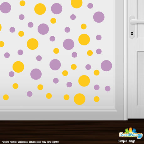 Yellow and Lilac Polka Dot Circles Wall Decals