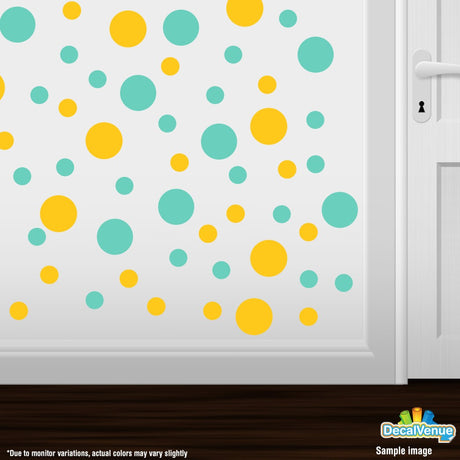 Yellow and mint green polka dot circles wall decals