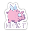 When Pigs Fly with Text cartoon pig with wings, available as stickers from Decal Venue.